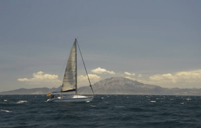 In the straight of Gibraltar this Spanish boat had a stronger engine than us.