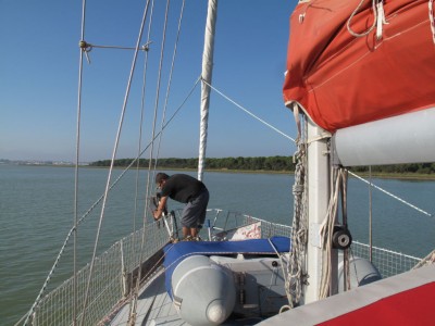 Anchoring in the Rio Guadalquivir before we head to Morocco