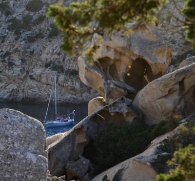 Arbutus anchored at Cala Coticcio, Sardinia, Italy. 