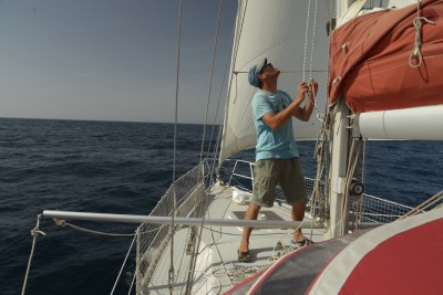 Paul setting up the spinnaker pole