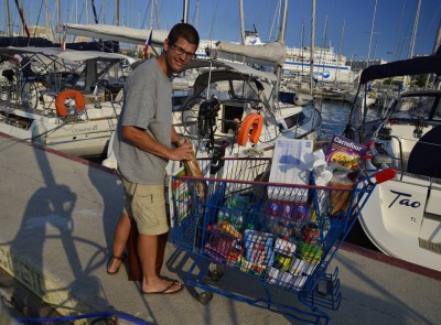 Filling up the boat with much needed provisions
